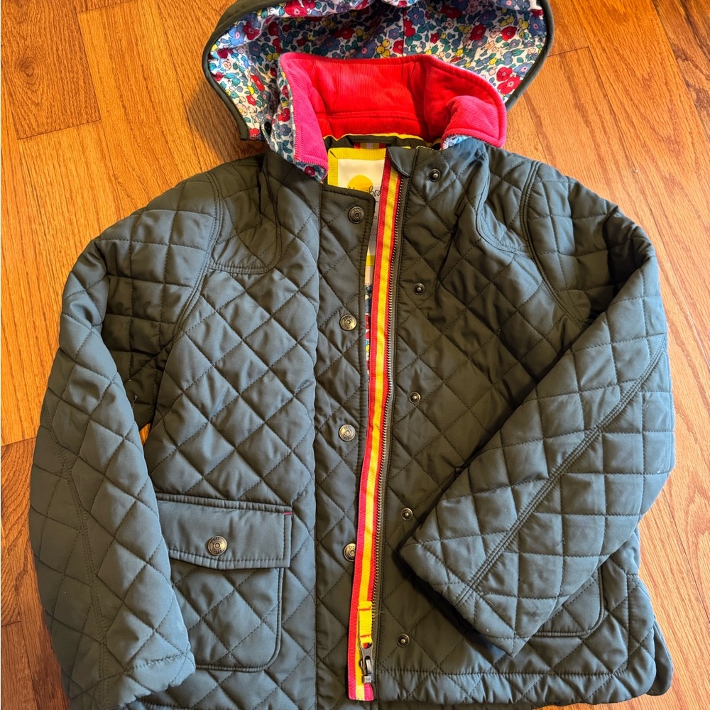 Mini boden Kids Quilted Jacket with Floral lining + Hood